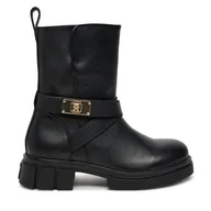 Botki damskie - Botki Tommy Hilfiger Biker Leather FW0FW08313 Czarny - miniaturka - grafika 1