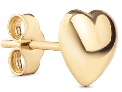 KLASYCZNY ZŁOTY POJEDYNCZY KOLCZYK WYPUKŁE SERDUSZKO SERCE 14KT 585