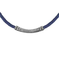 Naszyjniki męskie - Naszyjnik męski niebieski jeansowy rzemień z antyczną rurką - Manoki - miniaturka - grafika 1
