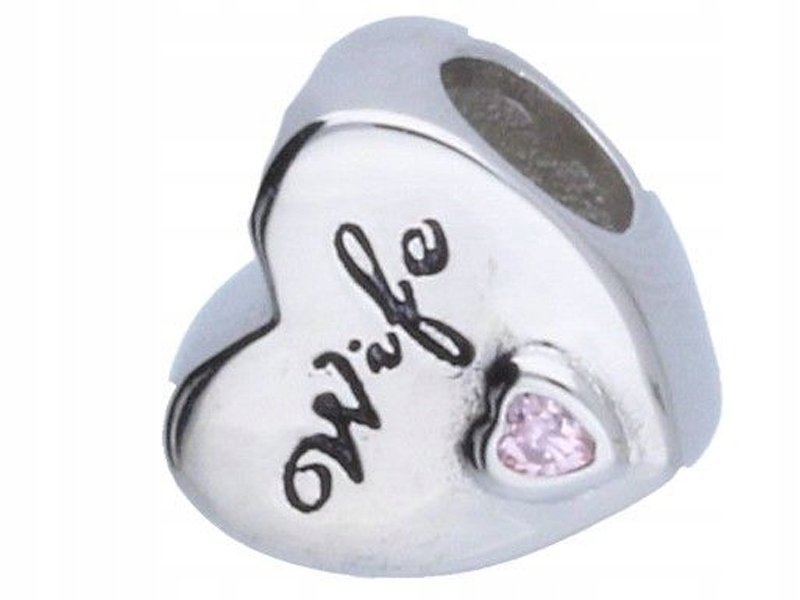 Srebrna zawieszka 925 serce bead napis wife 2,36g do bransoletki dla niej