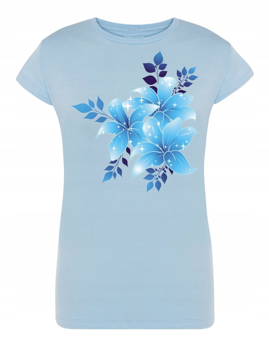 T-Shirt nadruk niebieski KWIATY KWIATKI rozm.S