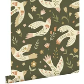 Tapety - Tapeta kwiaty i ptaki zielonym - 50 x 900 cm - ESTAHOME - miniaturka - grafika 1