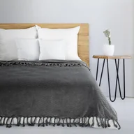 Koce - Koc z frędzlami 150x200 mikrofibra jednolity tłoczony EMMA stalowy - miniaturka - grafika 1