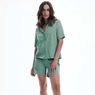 Piżamy damskie - Reserved - Dwuczęściowa piżama w groszki - Zielony - grafika 1