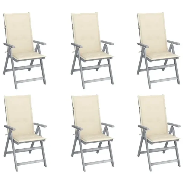 Zestaw 6 krzeseł ogrodowych z poduszkami szarymi, 57 x 69 x 110 cm