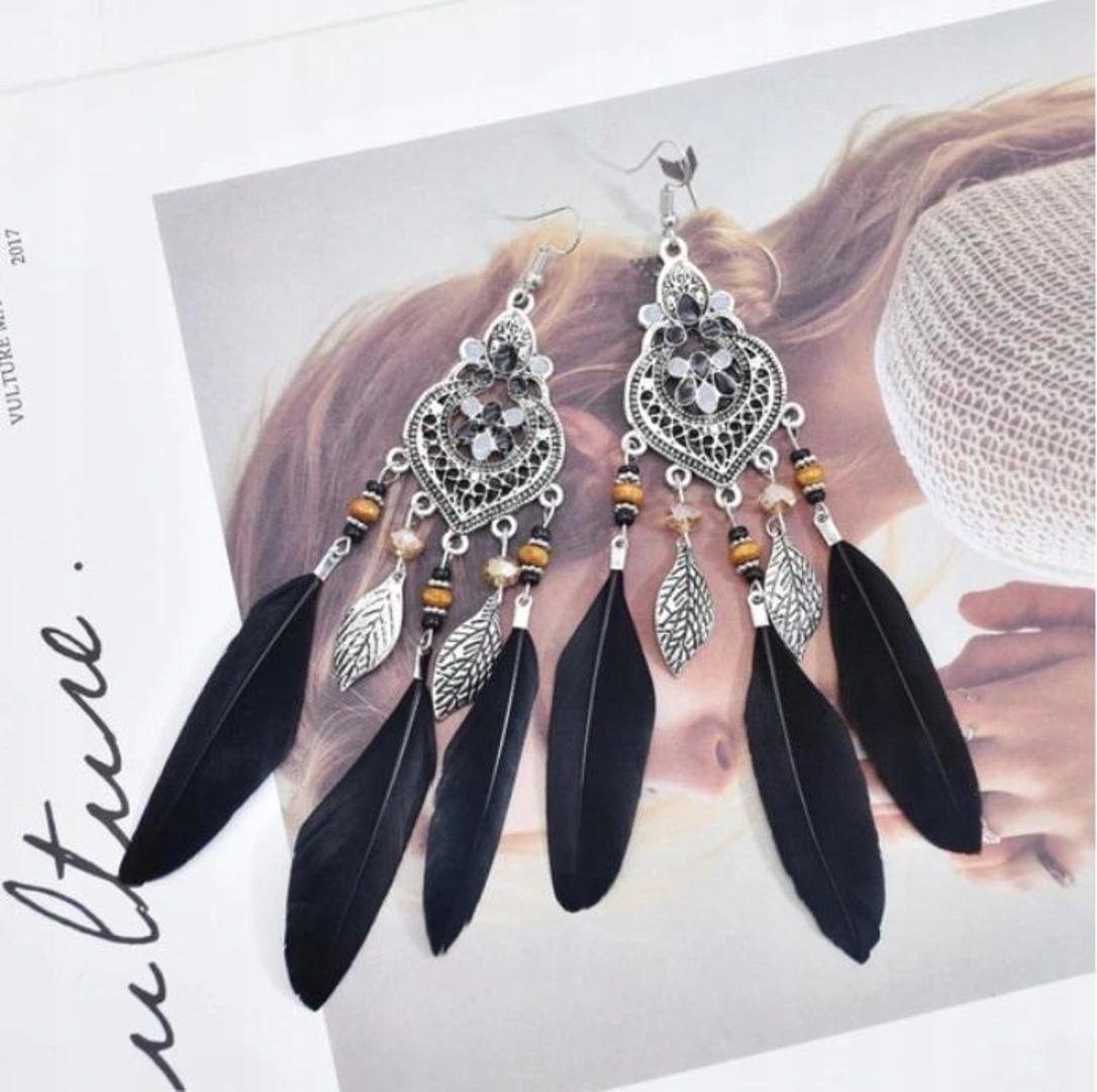 KOLCZYKI ZWISAJĄCE BOHO DŁUGIE PIÓRA! POLECAM!