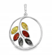 Wisiorki - Wisiorek srebrny z bursztynem ORYGINALNA ZAWIESZKA ze srebra listek - miniaturka - grafika 1