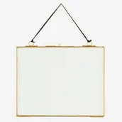 Ramki na zdjęcia - Wisząca ramka na zdjęcia, Kum, szkło, złota, metal, skórzany pasek, 25x20 cm  (IB-150454LBR) - miniaturka - grafika 1