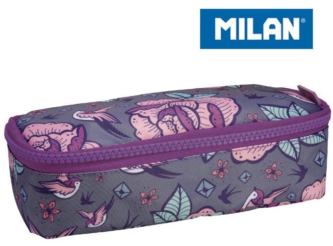 Milan, piórnik owalny, Flowers, fioletowo-różowy