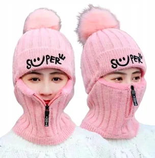 Czapka + Komin Damska Zimowa - Pompon Beanie - Czapki damskie - miniaturka - grafika 1