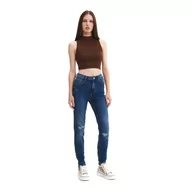 Spodnie damskie - Cropp - Ciemnoniebieskie jeansy skinny z postrzępieniem - Granatowy - miniaturka - grafika 1