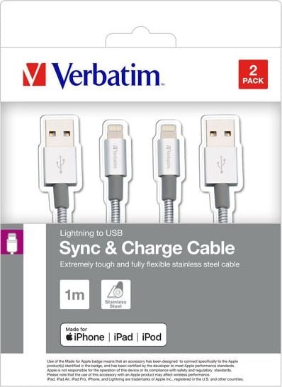Kabel USB Verbatim USB-A - 1 m Srebrny 48872