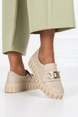 Półbuty damskie - Beżowe półbuty skórzane damskie sneakersy na platformie ze złotym łańcuchem PRODUKT POLSKI Casu 487 - miniaturka - grafika 1