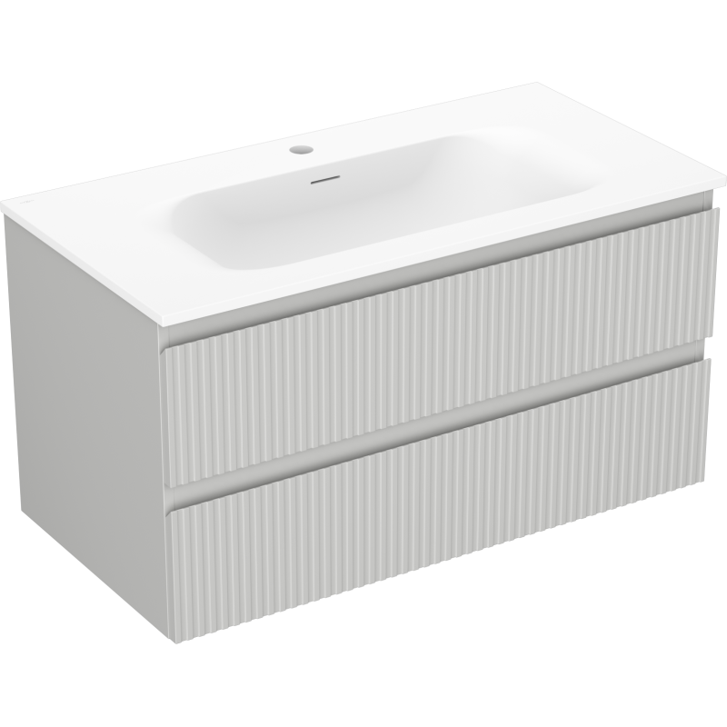 Mexen Rivel szafka łazienkowa 90 cm z umywalką Vela, 2 szuflady, ryflowana , szara mat/biała mat - 91A20-09047-2-BFF62-W23M01