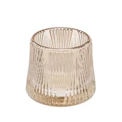 Świeczniki - Świecznik szklany prążkowany 7 x 7 x 8 cm beżowy - miniaturka - grafika 1