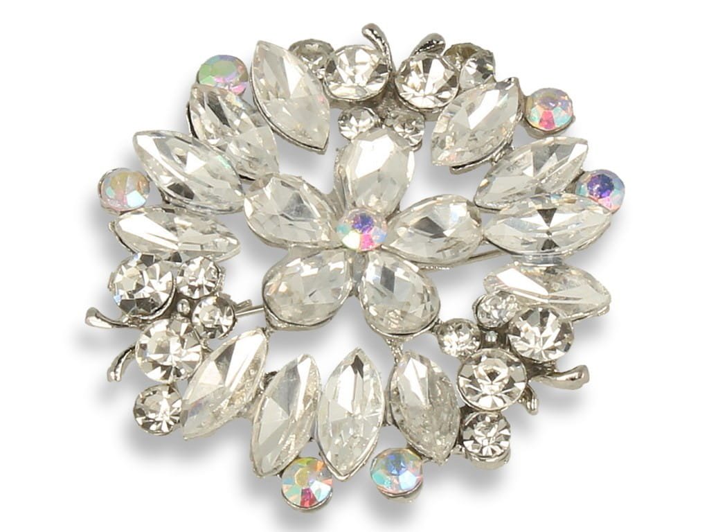 Broszka Damska Srebrna Z Kwiatem I Motylkami