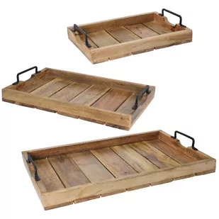 Home Styling Collection Drewniana taca żeberkowa 3 sztuki w komplecie B071F2TMF4 - Tace i patery - miniaturka - grafika 1