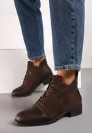 Botki damskie - Brązowe Płaskie Botki z Kontrastowymi Elementami i Sznurowaniem Lorian - miniaturka - grafika 1