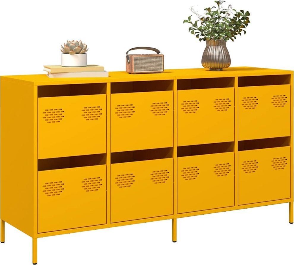 vidaXL Szafka, musztardowa, 135x39x73,5 cm, stal walcowana na zimno