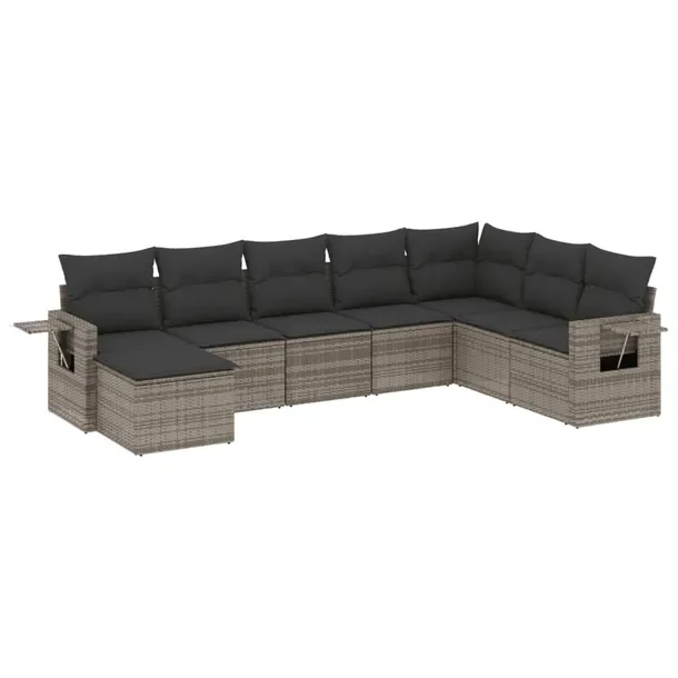 Zestaw wypoczynkowy z rattanem PE szary 55 x 62 x 69 cm, schowek, poduszki