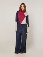 Swetry damskie - Rodier Golf w kolorze granatowo-beżowo-czerwonym - miniaturka - grafika 1