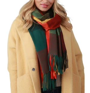 Damski szalik w kratę Chusta SZAL frędzle wz7 - Apaszki i szaliki damskie - miniaturka - grafika 1