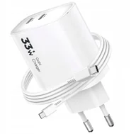 Ładowarki do telefonów - Ładowarka sieciowa VIDVIE PLE260 2xType-C + kabel Type-C/Type-C 3A 33W GaN compatible PD20W biały - miniaturka - grafika 1