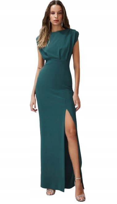 TRENDYOL CIEMNOZIELONA SUKNIA MAXI Z ROZCIĘCIEM BEZ RĘKAWÓW XL 5AA