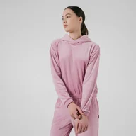 Bluzy sportowe damskie - Damska bluza dresowa nierozpinana z kapturem 4F TSWSF030 - różowa - miniaturka - grafika 1