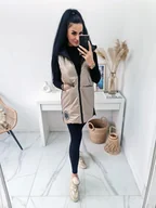 Kamizelki damskie - DŁUGA KAMIZELKA BŁYSZCZĄCA MADRID Z KAPTUREM - MOKKA - S WEST - miniaturka - grafika 1