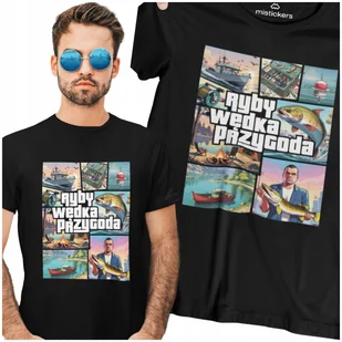 PREZENT DLA WĘDKARZA KOSZULKA MĘSKA WĘDKARSKA RYBY WĘDKA PRZYGODA GTA - Koszulki męskie - miniaturka - grafika 1