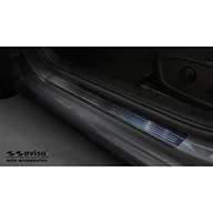 Nakładki progowe - Avisa 2/22244 czarne ochraniacze progu drzwi INOX odpowiednie do Volkswagen Golf VIII HB 2020 – stal szczotkowana"linie" – 4 sztuki - miniaturka - grafika 1