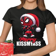 Koszulki i topy damskie - Merry Kissmyass - damska świąteczna koszulka na prezent dla fanki Deadpool - miniaturka - grafika 1