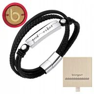 Bransolety męskie - Bransoletka z grawerem męska skórzana stal 316L czarna pleciona BLINGART - miniaturka - grafika 1