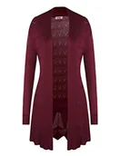 Swetry damskie - Irevial Letni kardigan damski, długi, cienki sweter z lekką przezroczystością, z długim rękawem, czerwone wino, M - miniaturka - grafika 1