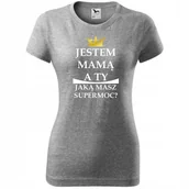 Koszulki i topy damskie - Damska Koszulka na Dzień Mamy Jestem mamą a ty jaką masz supermoc? Prezent ciemnoszary melanż XXL - miniaturka - grafika 1