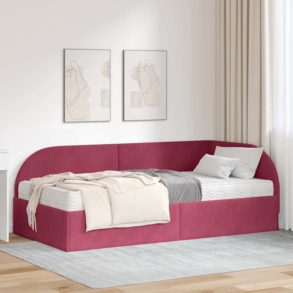 vidaXL Rama Łóżka Narożnego z Materacem 2 pcs Zielony Aksamit