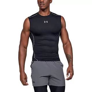 Koszulki sportowe męskie - Under Armour Męska koszulka funkcyjna bez rękawów, wygodny tank top z kompresyjnym dopasowaniem UA HG ARMOUR SL czarny czarny XS - grafika 1