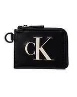 Etui na dokumenty i karty - Calvin Klein Męskie skórzane etui na karty RFID, smukłe, minimalistyczne zestawy portfeli, czarny zamek do połowy, jeden rozmiar - miniaturka - grafika 1