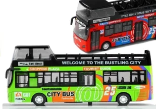 Autobus piętrowy 1:32 otwierane drzwi MIX - Leantoys - Samochody i pojazdy dla dzieci - miniaturka - grafika 1