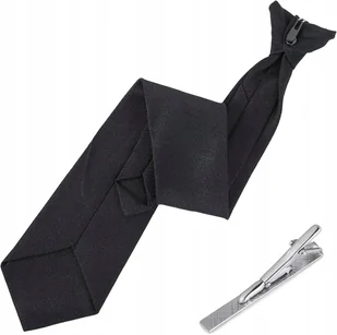 CZARNY KRAWAT 50cm + SPINKA KLIPS DO KRAWATU ELEGANCKI ZESTAW DLA MĘŻCZYZN - Spinki do mankietów i krawatów - miniaturka - grafika 1