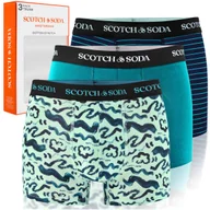 Majtki męskie - SCOTCH&SODA Bokserki Męskie 3 sztuki Bawełna Paski Wzór Niebieski Rozmiar XL - miniaturka - grafika 1