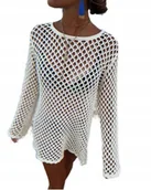Bluzki damskie - Koronkowe Pareo Tunika Narzutka Na Strój Plaże Boho Biała Narzuta - miniaturka - grafika 1
