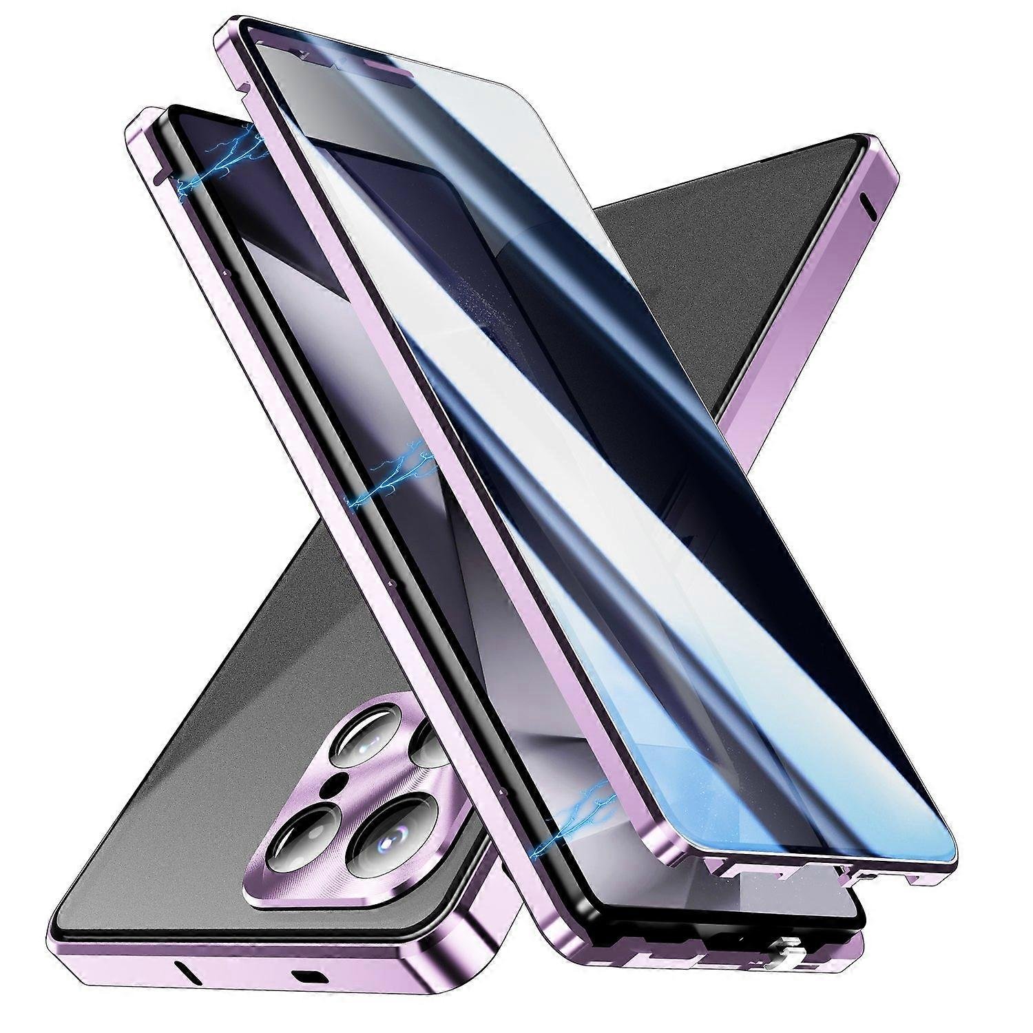 Do Samsung Galaxy S25 Ultra Etui Antyszpiegowskie Dwustronne Szkło Hartowane Magnetyczne Etui na Telefon - Jasny Jasnofioletowy Light Purple