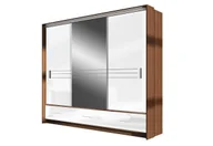 Szafy - Szafa trzydrzwiowa z lustrem i szufladami TILBURG śliwa + biały połysk - miniaturka - grafika 1