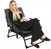 Leżaki ogrodowe - Leżak ogrodowy 2w1 fotel rozkładany łóżko polowe z poduszką i zagłówkiem turystyczny UNIWERSALNY - miniaturka - grafika 1