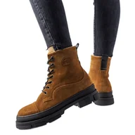 Botki damskie - Brązowe skórzane workery Big Star KK274524 - miniaturka - grafika 1