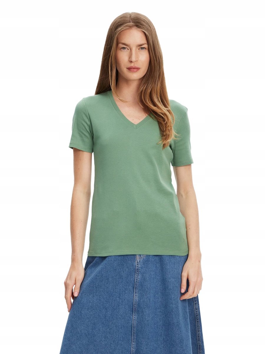 UNITED COLORS OF BENETTON BAWEŁNIANY TSHIRT Z DEKOLTEM V ZIELONY M 6BA
