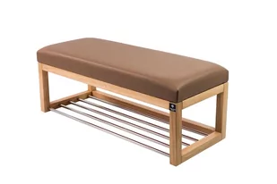 Ławka na buty LPG-4 120cm EMRAWOOD drewno lite kolor naturalny siedzisko gładkie ekoskóra kolor brązowy - Ławki do przedpokoju - miniaturka - grafika 1