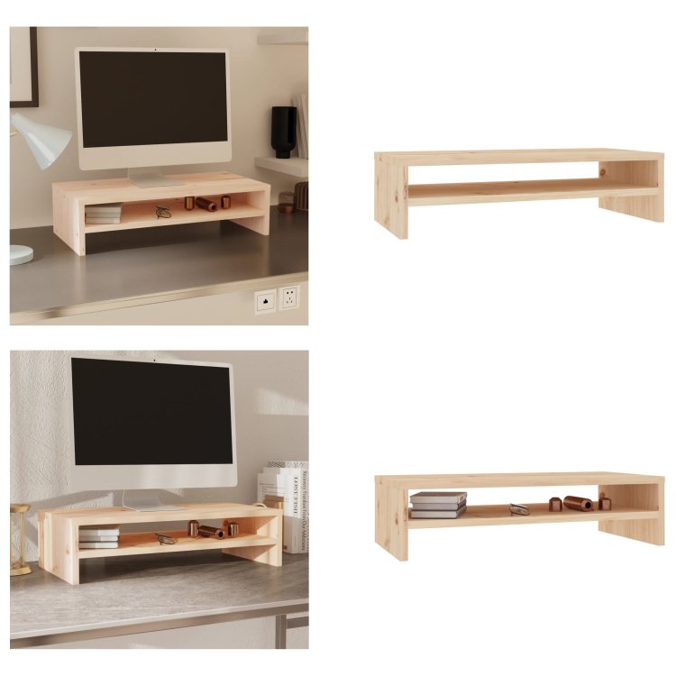 vidaXL Podstawa pod monitor 50x24x13 cm z litego drewna sosnowego - Podstawa pod monitor - Blat biurka - Podwyższenie monitora - Podwyższenia monitora